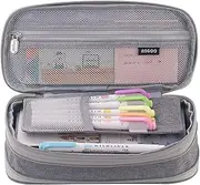 Pencil Case Large School Pencil Box Stationery Zipper Pocket for Office Home Storage Multilayer Storage Pocket Children Students Light Grey