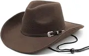 [Hcclijo] Men's Western Cowboy Hat Imitation Wool Wide Brim Felt Fedora Hat Cowgirl Panama Jazz Hat