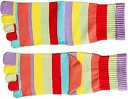[Oxtxuzdm] Women Colorful Rainbow Split Toe Socks Winter Fall Five Finger Separated Middle Tube Socks Sports Hosiery