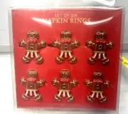 Set of 6 Christmas Ginger Bread Men Napkin Rings New NIB Nicole Miller