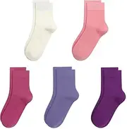 [SERISIMPLE] Kids Bamboo School Socks Super Soft flate Seam Solid Color Socks Anti Odor Thin Breathable Stretch Cuffs Girls Boy 5 Pairs