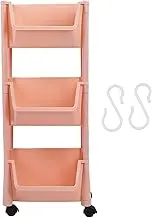 Compact Rolling Storage Organizer Large Capacity Mobile Utility Cart Movable Storage Book Shelf Lockable Wheels Pink (3 Tier Without Cover)