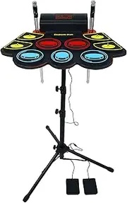 (9 Pads) Electronic Drum Set with Light Up Drumsticks and Stand, Electronic Drum Pad with 5 Different Drum Kit, 10 Unique Rhythms, Bulit-in Double Speakers, Roll Up Drum Kit, Kids Drum Set