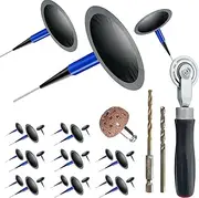 Socpuro Tire Repair Patch Tool Kit Including 24pcs Tire Patch Plugs, Tungsten Buffing Wheel, Tire Patch Roller with 4mm Twist Drill Bits for Vehicle