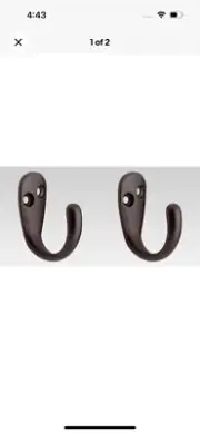 Room Essentials 2PK Oil-Rubbed Bronze Finished Single Prong Robe Hooks