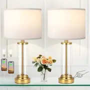 Gold Bedroom Lamps Set of 2 - Touch Bedside Lamp for Night Stands with USB C+...