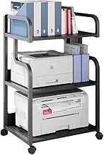 Printer Stand,3 Layers Under Desk Printer Stand,Home Office Organizer with Wheels,Wooden Partition Storage Shelves for Desk Home Office(Black)