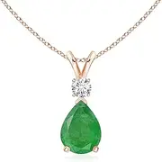 [Angara] Natural Emerald Teardrop Pendant Necklace with Diamond in Sterling Silver/14ct Solid Gold for Women | May Birthstone Jewellery for Her