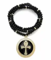 [Icemond] Egyptian Ankh Round Pendant Wooden Bead Necklace