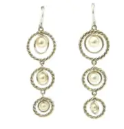 David Yurman Sterling Silver Triple Drop Pearl Dangle Earrings NWT