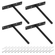 4Pcs 8 Inch Wall Mounted Blind Floating Shelf Bracket Hidden Shelf Support Black