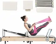Portable Reformer Pilates Machine, Oak Foldable Pilates with Reformer Box, Jump Board Resistance Bands for Home Workouts