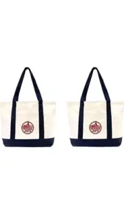 2 X Trader Joe’s Blue/Cream White Heavy Duty Reusable Canvas Tote Bag Large