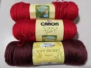 Mixed lot of Caron Simply Soft & Yarn Bee - Harvest Red & Burgandy