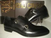 NEW $650 Roberto Cavalli Men US 10.5 EU 43.5 Black Leather Loafers Dress Shoes