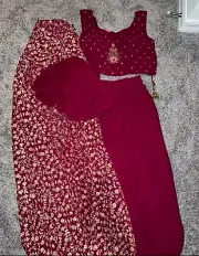 Dark Pink/Maroon Two-Piece Indian Dress