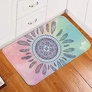 Sleepwish Pink and Green Doormat Mandala Feather Print Mat Indoor Outdoor Door Mat Area Rug Teen Girls Home Welcome Entrance (16" x 24")