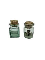 Set of 2 Chunky Cork Top Mini Apothecary Jars Recycle Glass Set Two 1.5x2 Inch