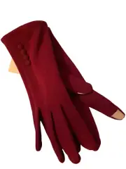 Womens Ladies Tech Touch Driving Gloves Red Fleece Lined Classy Button Design
