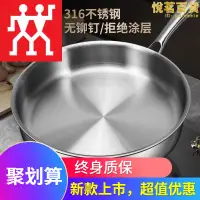 在飛比找露天拍賣優惠-德國雙人德國316不鏽鋼平底鍋無塗層煎鍋家用小號不沾鍋電磁爐