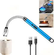 Electric Plasma Candle Lighter Arc Windproof USB Lighter with 360° Flexible Neck, Rechargeable Lighter with Safety Lock for Candle BBQ Camping Stove (Blue)