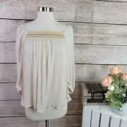 NWT Sanctuary Women’s Boho Peasant Embroidered Ivory Top Size Small