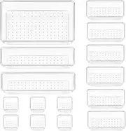 [GRANDAT] Drawer Organiser with 4 Sizes, Clear Plastic Organiser System, Dressing Table Organiser, Can be Used for Bathroom Drawer Box Trays for Kitchen, Jewellery, Bedroom, Office, Makeup (Pack of