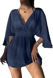 [Generic] Women Sexy Bathing Suit Cover Up Swimsuit V Neck Coverup Dress Bikini Beach Tunic Top