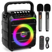 Karaoke Machine with Two Wireless Microphones, Portable Karaoke Speaker with ...