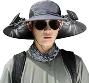 [Generic] Wide Brim Solar Fan Hat Women - Outdoor Fishing Hat | Outdoor Sun Hat with Solar Fan, UPF50+ Solar Fan Outdoor Fishing Hat, Solar & USB Charging