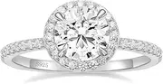 [POMODA] 1.5 CT Moissanite Engagement Rings For Women 925 Sterling Silver Rings Round Cut Halo Promise Wedding Rings Stunning Wedding Bands for Women Size 4-10