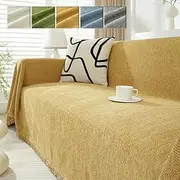 Chenille Blanket Herringbone Tassel Couch Cover, Sofa Cover Furniture Protector Couch Cover, Soft Waterproof Washable Sofa Cover,for Pets Kids Children Dog Cat (Yellow,90 x 180cm/35.4 x 70.8in)