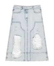 Givenchy Destroyed-Effect Midi Denim Skirt FR36,FR42 light blue