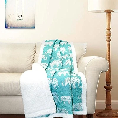 Lush Decor Elephant Parade Fuzzy Reversible Sherpa Throw Blanket, 60” x 50”,