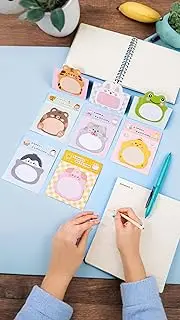 Honwor Cute Animal Sticky Notes - 8 Adorable Shapes, Self-Adhesive Memo Pads with Cartoon Flags & Tabs - 160 Sheets for School, Home, & Office Use
