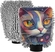 XYMZR Cat Head Abstract Absorbent Microfiber Car Wash Mitt, Funny Cute Anime Scratch Free for Cars Cleaning, Home Cleaning Mitts, 2 Pack, 10.24” L x 7.09” W