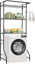 VEVOR Over Washer and Dryer Storage Shelf, 3 Tiers Laundry Room Drying Rack with Hanger Rod and Hooks, Single Row Adjustable Washer Shelves Space Saver, for Laundry Room Storage & Organization, Black