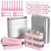 100 Pcs Mini Cake Pans with Lids and Spoons Sealing Stickers，6.8oz Mini Loaf ...