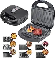 Sandwich Waffle Maker 7-in-1-750W Panini Press Grill Cheese Toastie Maker with Removable Non-Stick Plates, Multifunction Electric Breakfast Maker, Cool Touch Handle