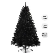 5FT 1.5M Stylish Black Christmas Tree 398 PVC Tips Home Office Decor Metal Stand