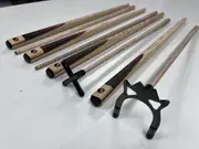 FULL ASH With Red Wood Flame Pool Cue REST Set 2 x Cues, 1 x Black Chrome Rest, 1 x Black Chrome Spider