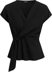 [CIDER] Women's Wrap Front Tie Tops Elegant Casual Blouse for Summer