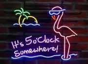 It's 5 O'clock Somewhere Flamingo 20"x16" Neon Sign Bar Lamp Beer Light Man Cave