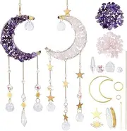 INFUNLY Set of 2 DIY Moon Crystal Sun Catcher Kits Boho Hanging Window Suncatcher Kit with Instructions Crystals in Large Quantities Rainbow Light Catcher Kit Gemstone Beads Suncatcher Set as