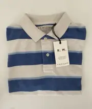 RM Williams Rod Polo Shirt, Blue And Cream Striped, Size XL, RRP: $99
