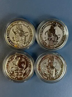 英國 女王神獸2盎司銀幣4枚 紅龍 獅子 黑牛 獨角獸