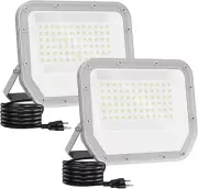 2-Pack 100W LED Flood Lights, 6500K 10000LM Outdoor Work Lights with 59" Cable