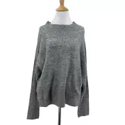 All In Favor Funnel Mock Neck Sweater Womens L Large Heather Gray Long Sleeves