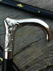 Solid Brass Silver Round Head Handle Vintage Style Wooden Walking Stick Canes