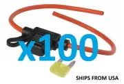 (100) QTY 14 Gauge 20A Mini Fuse Blade Holder Copper RED Wire 12" 20A Mini Fuse